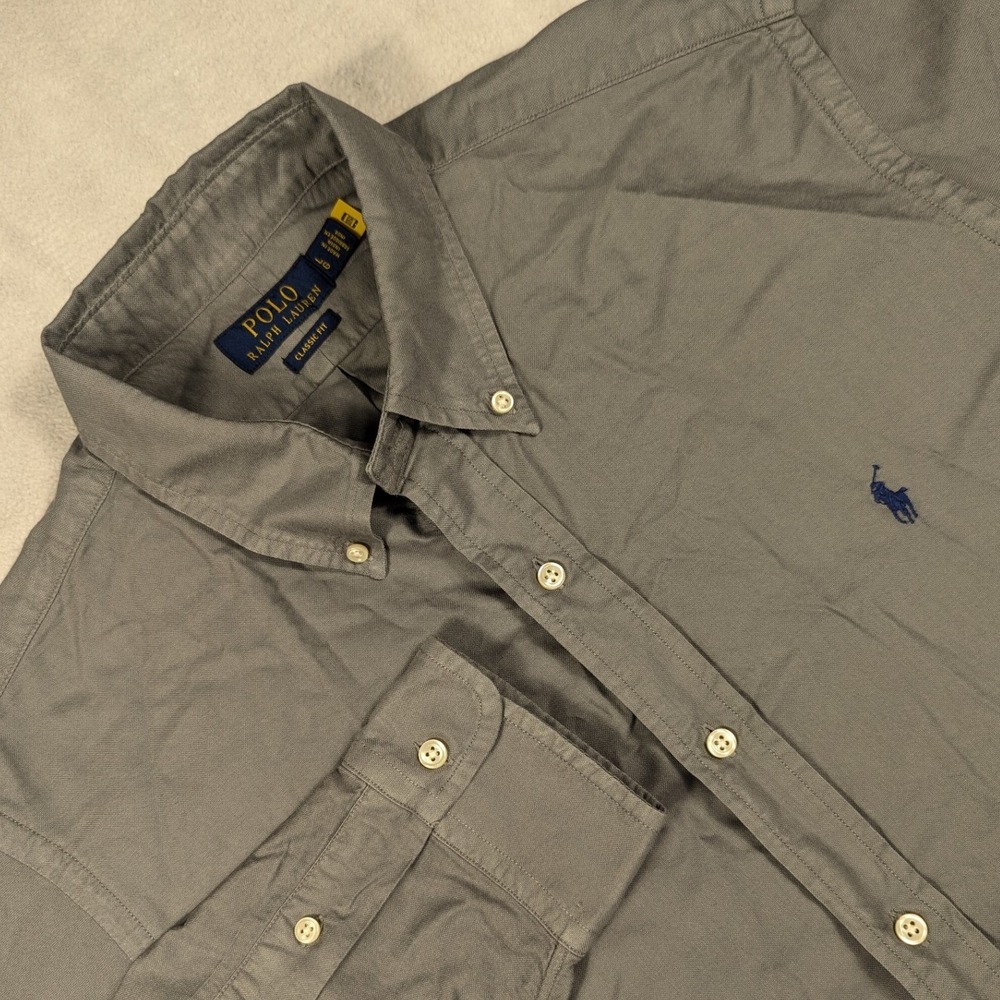 Polo Ralph Lauren Mens Classic Fit Grey Oxford Button Down Shirt Large